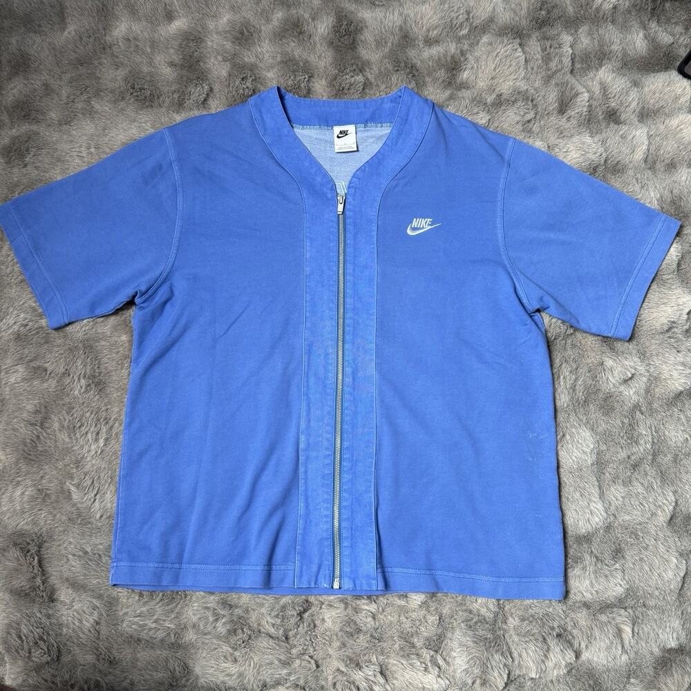 Nike French Terry Short Sleeve Zip Top T-shirt Dark Marina Blue Men's Size L